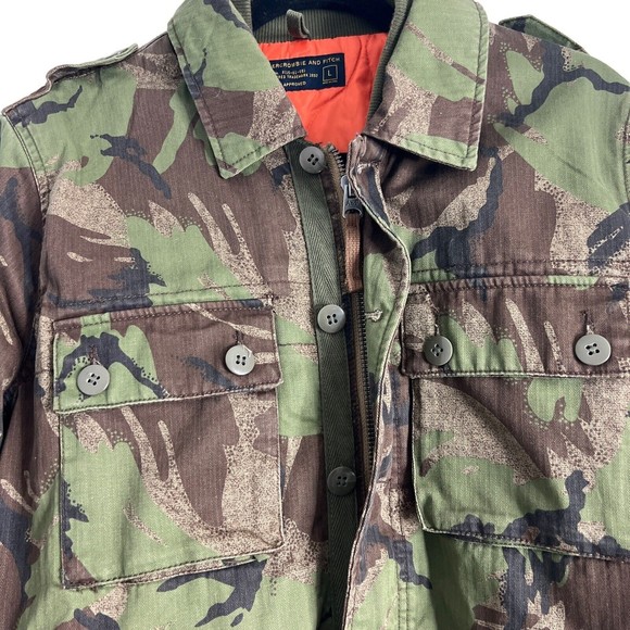 Abercrombie & Fitch Green Camo Jacket Mens Large Military Hunting Orange Quilted - Picture 3 of 7